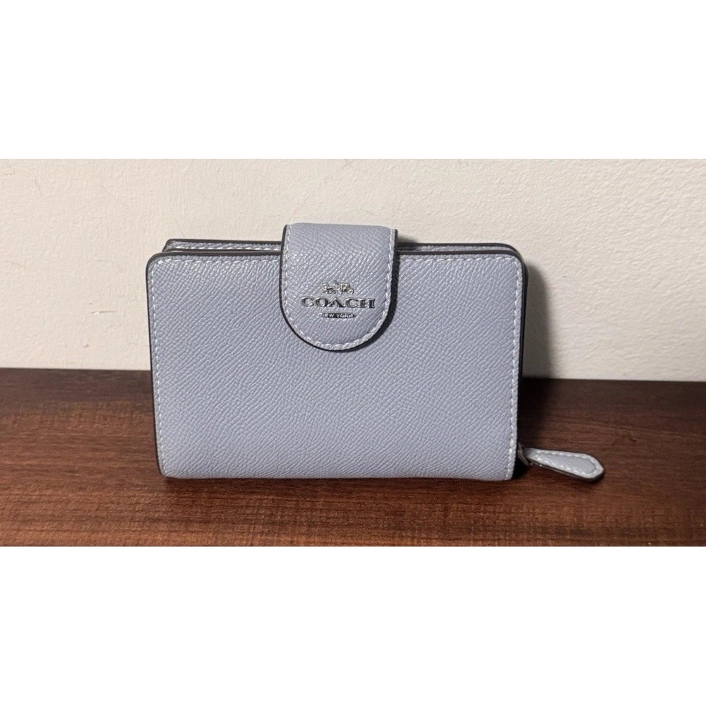 Coach Medium Corner Zip Wallet Crossgrain Leather Slate Blue 6390 SV/PQ